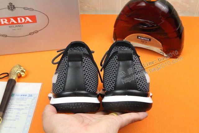 PRADA男鞋 普拉達新品男鞋 PRADA進口飛織彈力布鞋 黑色系帶鞋  hdx13426